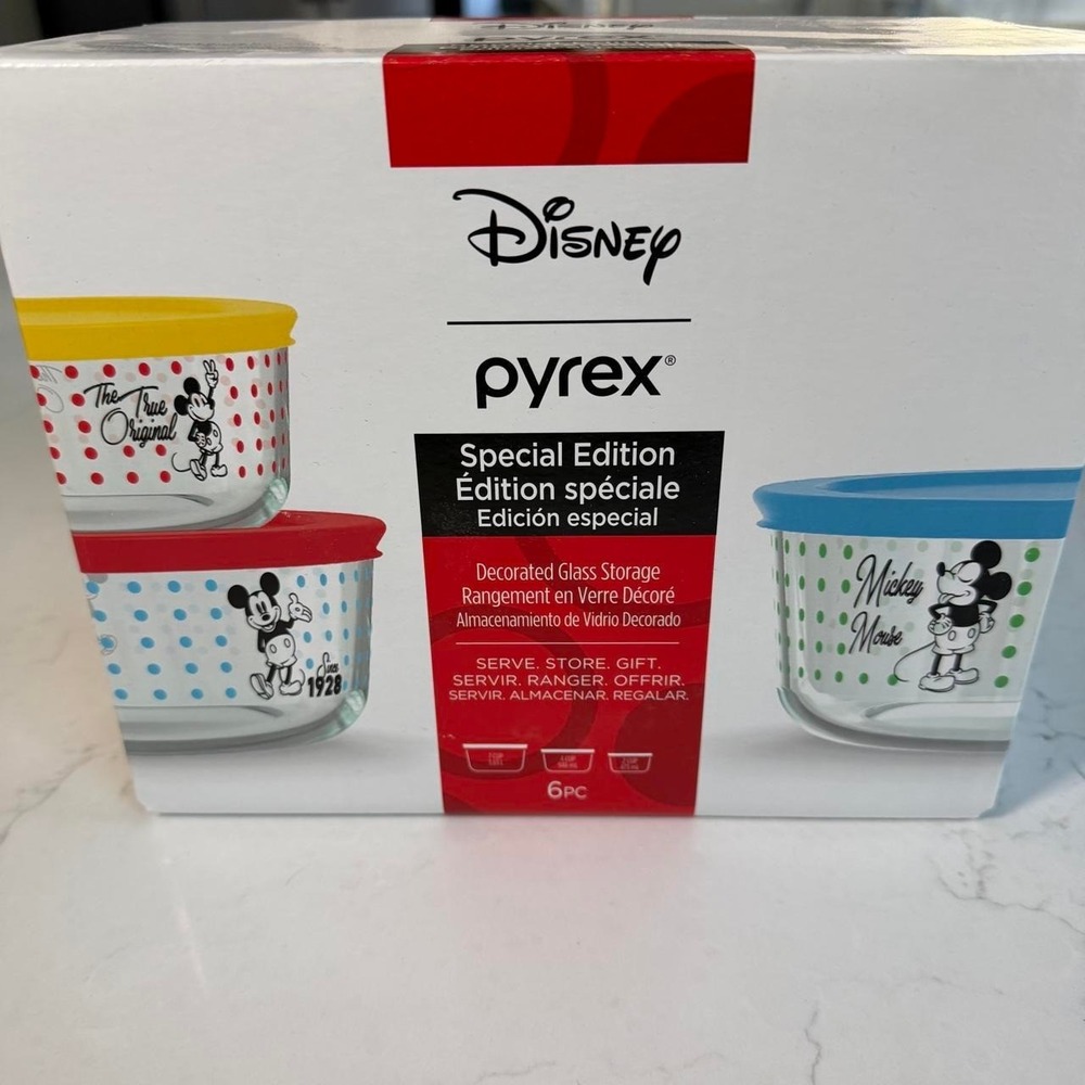Disney Pyrex Mickey Mouse Special Edition 6 Pc Glass Storage Set New in Box